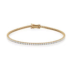 Tennisarmbånd gult gull 2,00 ct med lab diamanter vist liggende forfra.