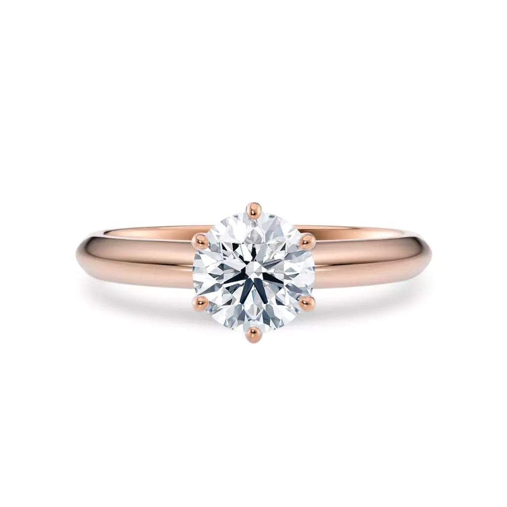 Diamantring i roségull med 1 ct lab-diamant i knife edge design, vist liggende forfra, designet av Hartwell