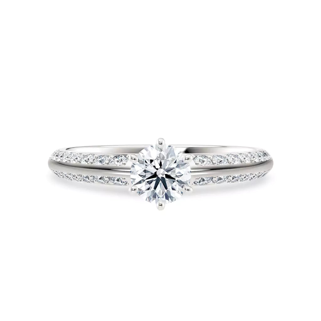 Diamantring tapered pavé hvitt gull med 0,90 ct med lab-diamant, vist liggende forfra, designet av Hartwell.