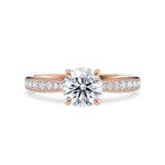 Diamantring tapered pavé roségull med 1,27 ct med lab-diamant, vist liggende forfra, designet av Hartwell.
