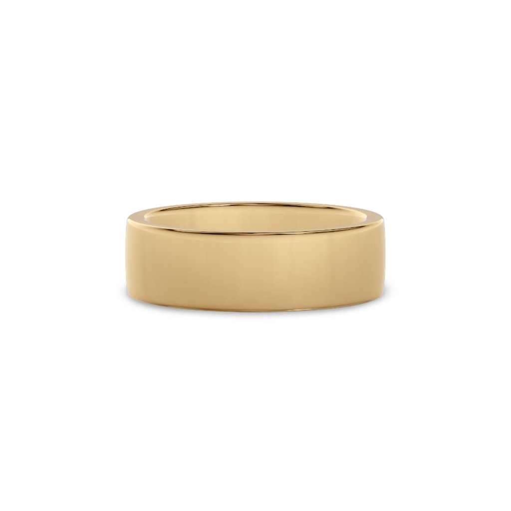 Giftering i gult gull 6 mm sett forfra – flat form og bred polert overflate