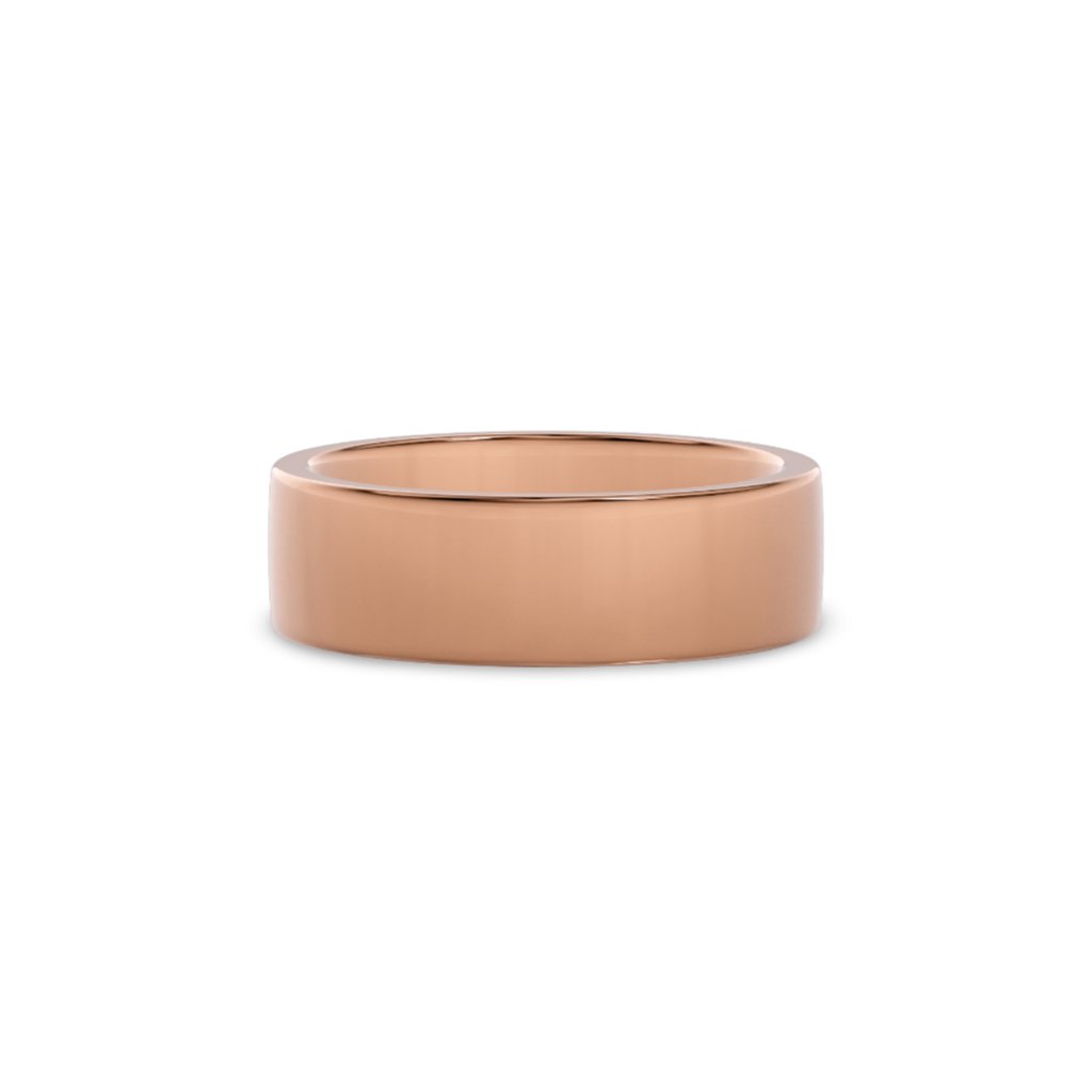 Giftering i roségull 6 mm sett forfra – flat form og bred polert overflate
