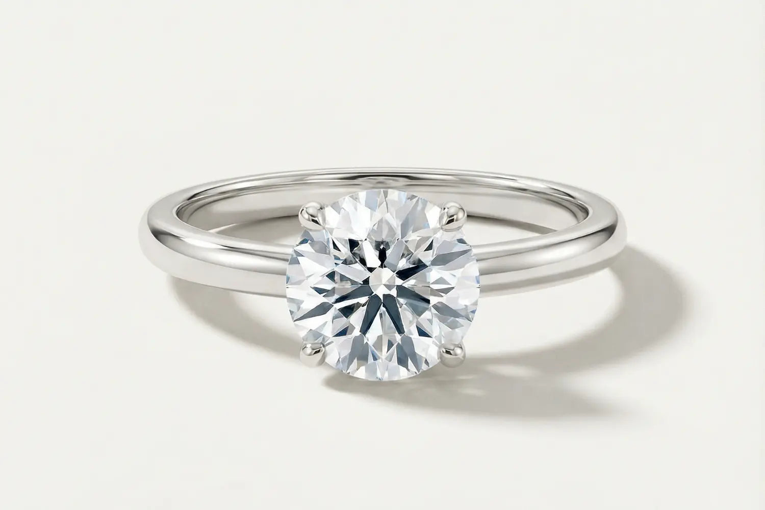 Lab diamant ring i hvitt gull med rund brilliant diamant ca 1 carat i solitaire 4 klør innfatning – Hartwell
