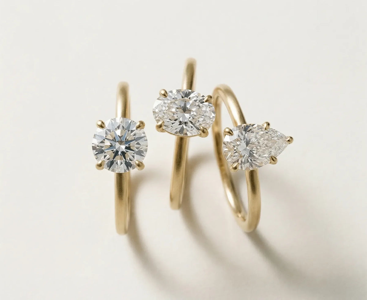 Forlovelsesring dame i gult gull med rund, oval og pear lab diamant – populære stiler 2026