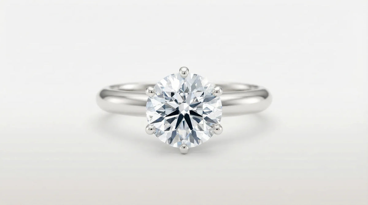 Lab diamant ring 2 carat rund briljant i hvitt gull med seks klør og tynn skinne