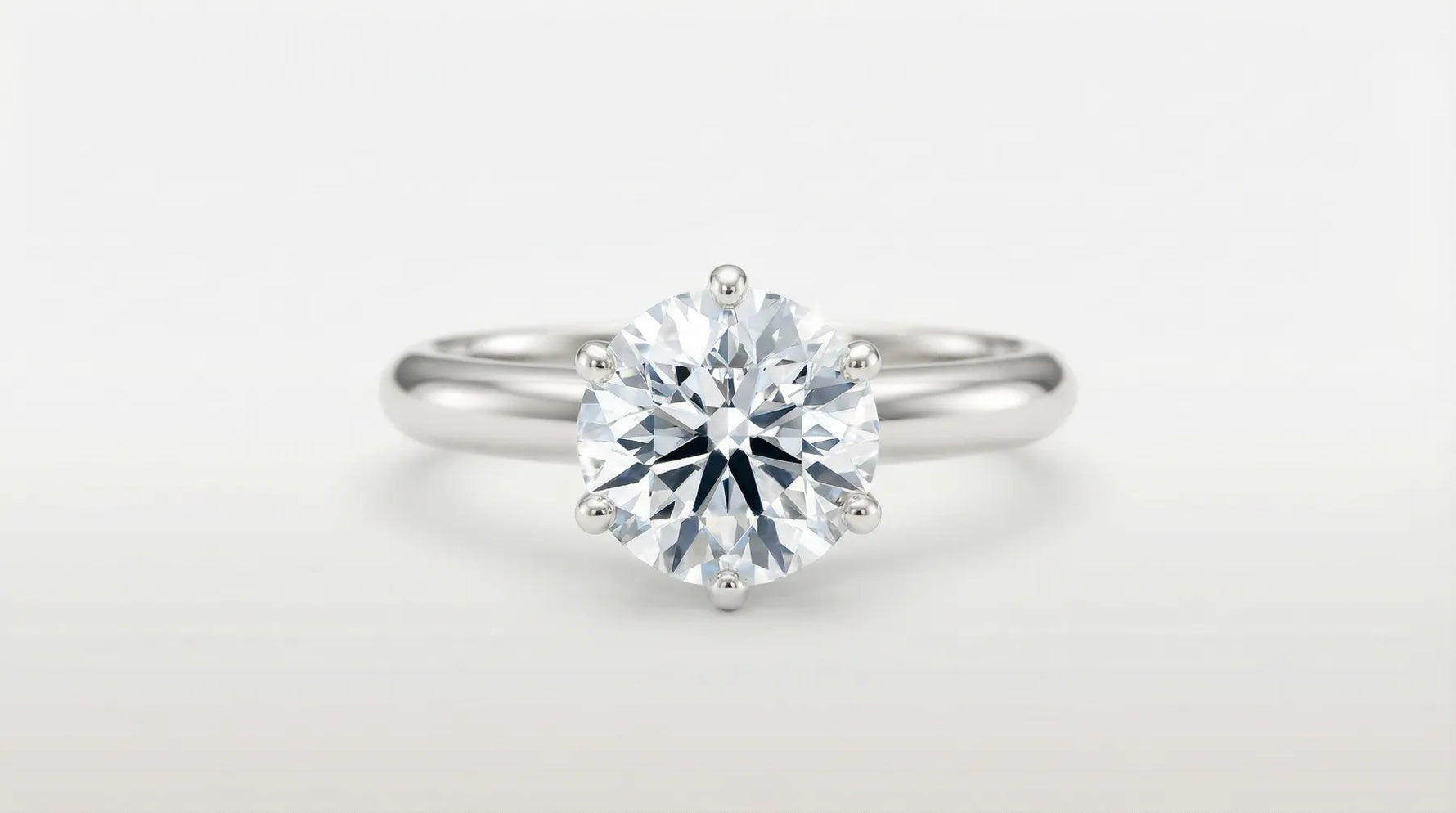 Lab diamant ring 2 carat rund briljant i hvitt gull med seks klør og tynn skinne