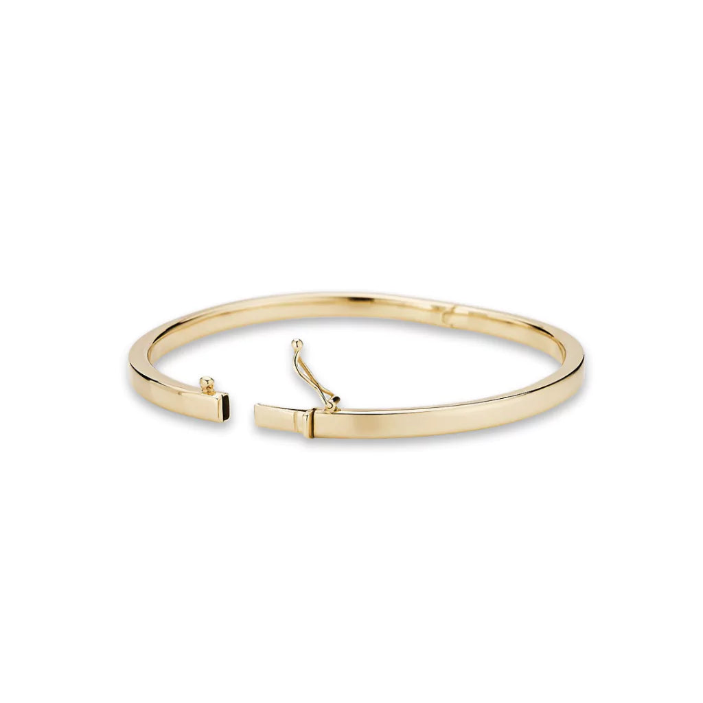 Bangel armbånd i gult gull, 4 mm, lås 