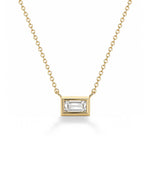 Baguette diamanthalskjede i bezelinnfatning, 14K gult gull.