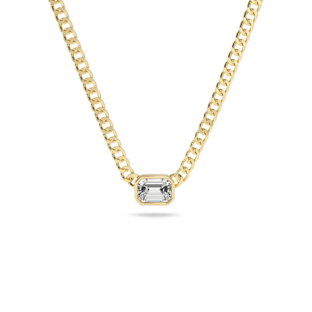 Cuban halskjede i 14K gull med emerald cut diamant 0,25 ct – liggende