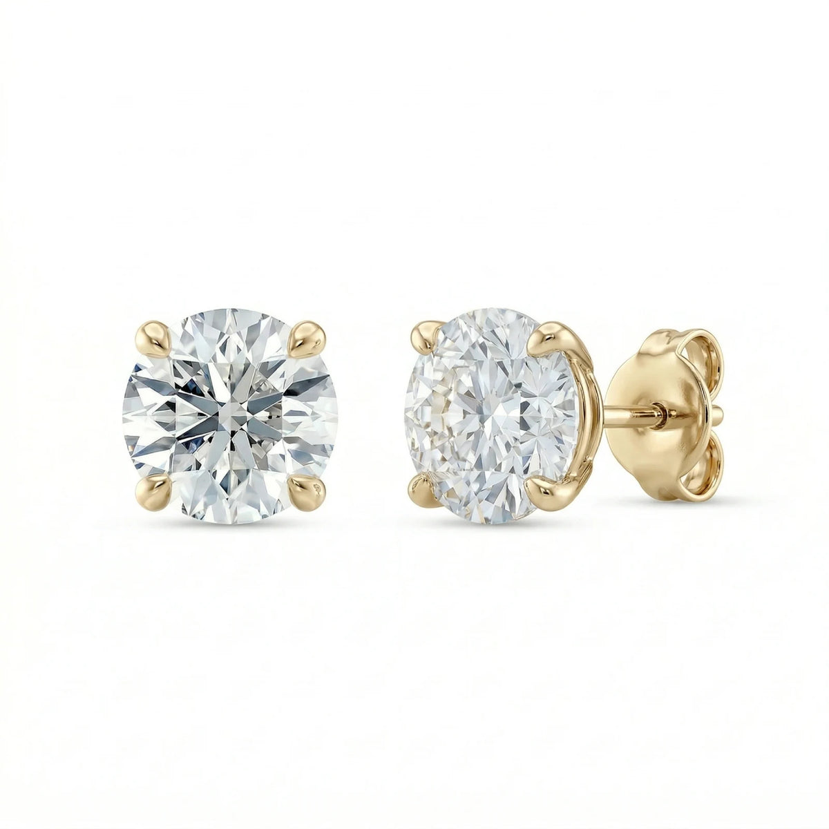 Diamantøredobber i gult gull 2x1 ct med 4 klør – lab diamant