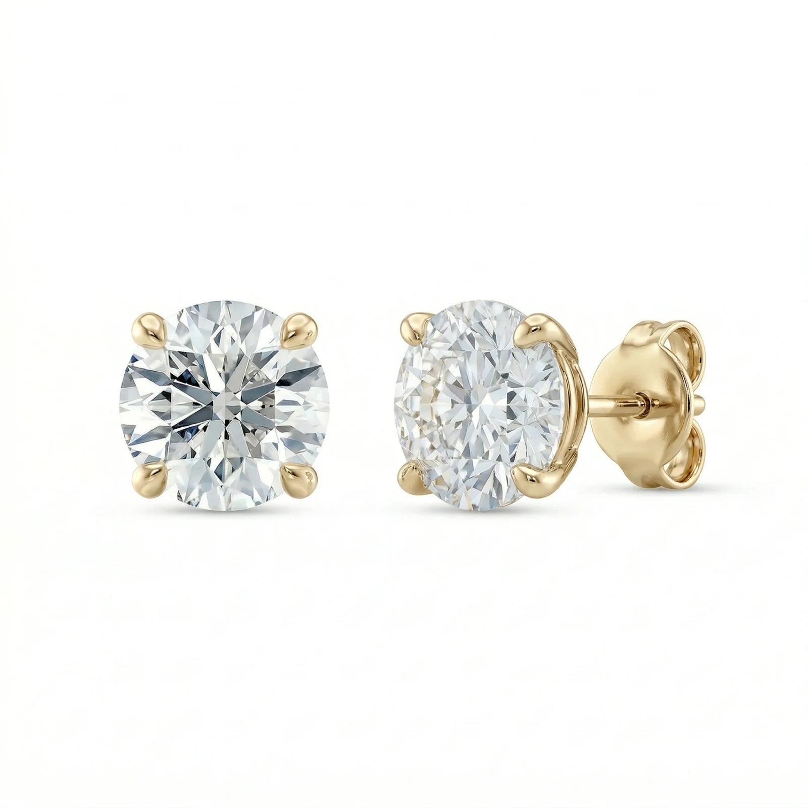 Diamantøredobber i gult gull 2x1 ct med 4 klør – lab diamant