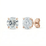 Diamantøredobber i rosegull 2x1 ct med 4 klør – lab diamant, front- og sidevisning
