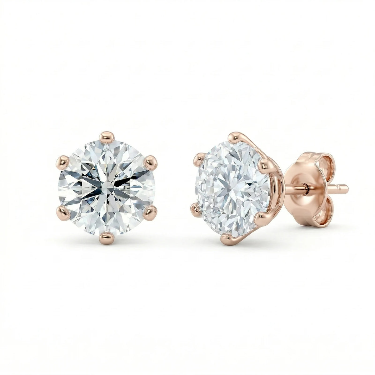 Diamantøredobber i rosegull 2x1 ct med 6 klør – lab diamant
