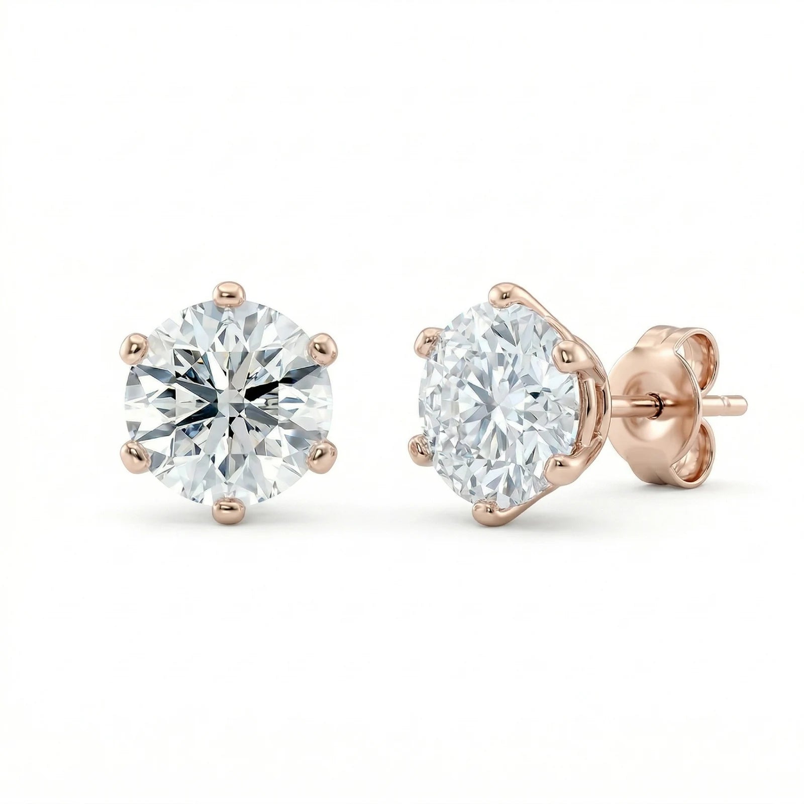 Diamantøredobber i rosegull 2x1 ct med 6 klør – lab diamant