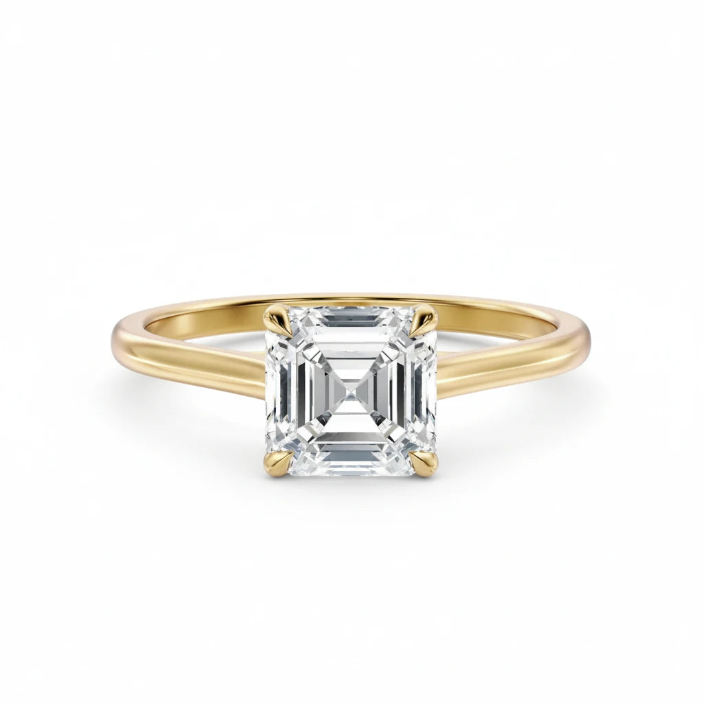 Diamantring i gult gull med Asscher cut lab-diamant på 1,00 ct