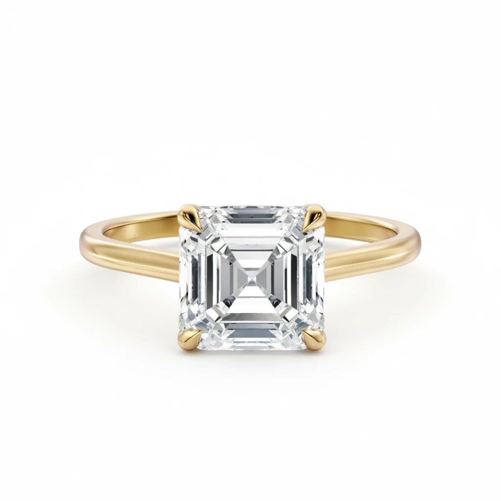 Diamantring i gult gull med Asscher cut lab-diamant på 2,00 ct
