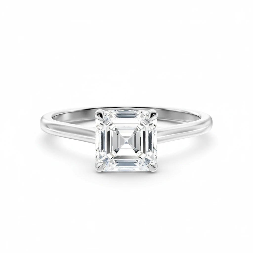 Diamantring – Asscher cut – hvitt gull – 1,00 ct