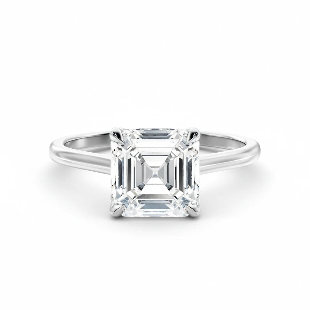 Diamantring i hvitt gull med Asscher cut lab-diamant på 2,00 ct