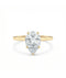 Diamantring dråpe gult gull 2 ct lab diamant, vist liggende forfra, designet av Hartwell.