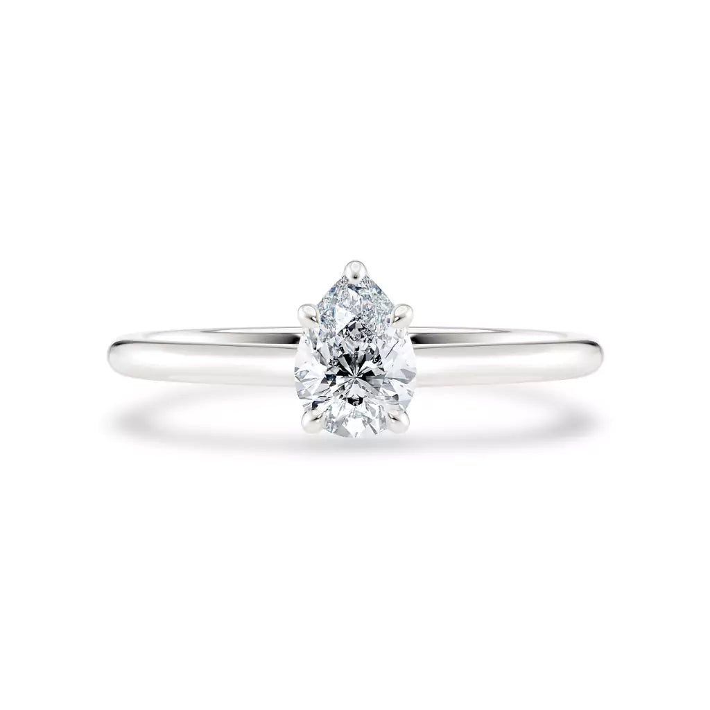 Diamantring dråpe hvitt gull 0,50 ct lab diamant, vist liggende forfra, designet av Hartwell.