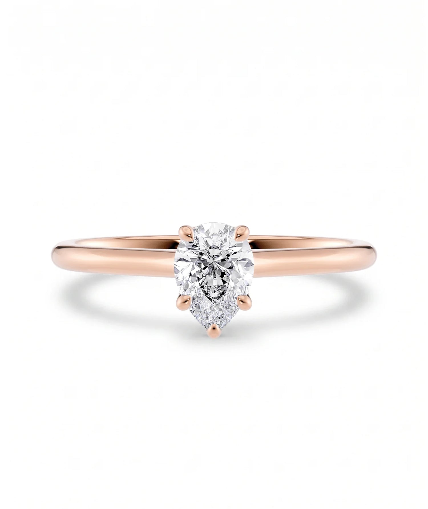 Diamantring dråpe rosegull 0,50 ct lab diamant, vist liggende forfra, designet av Hartwell.