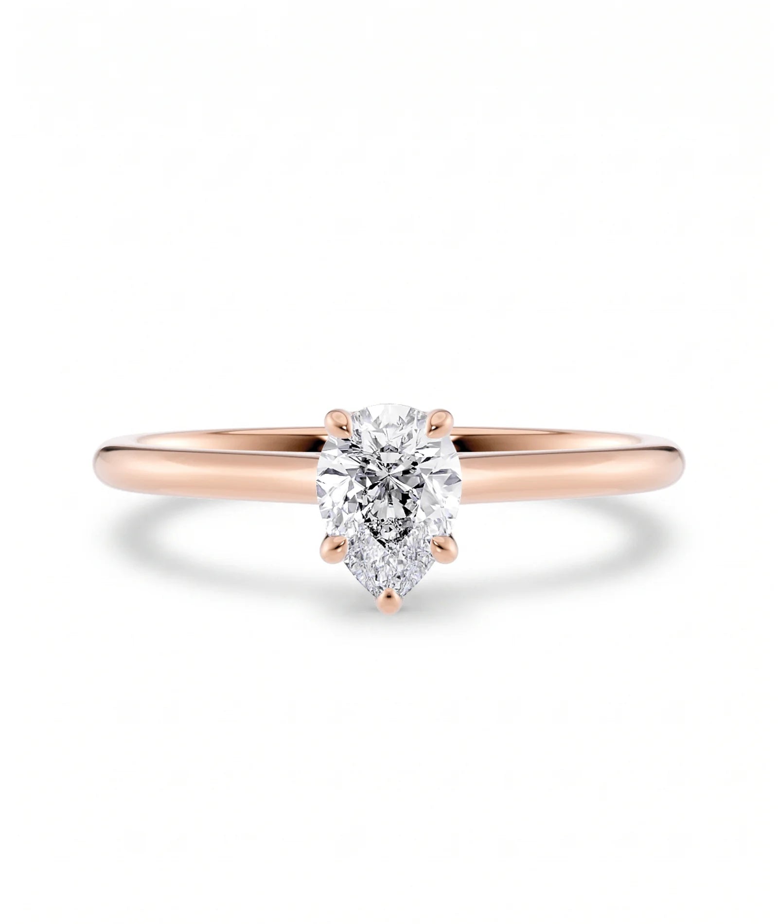 Diamantring dråpe rosegull 0,50 ct lab diamant, vist liggende forfra, designet av Hartwell.