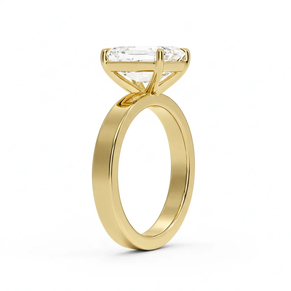 Sideprofil av diamantring 2,00 ct emerald cut cigar band 3 mm i gult gull