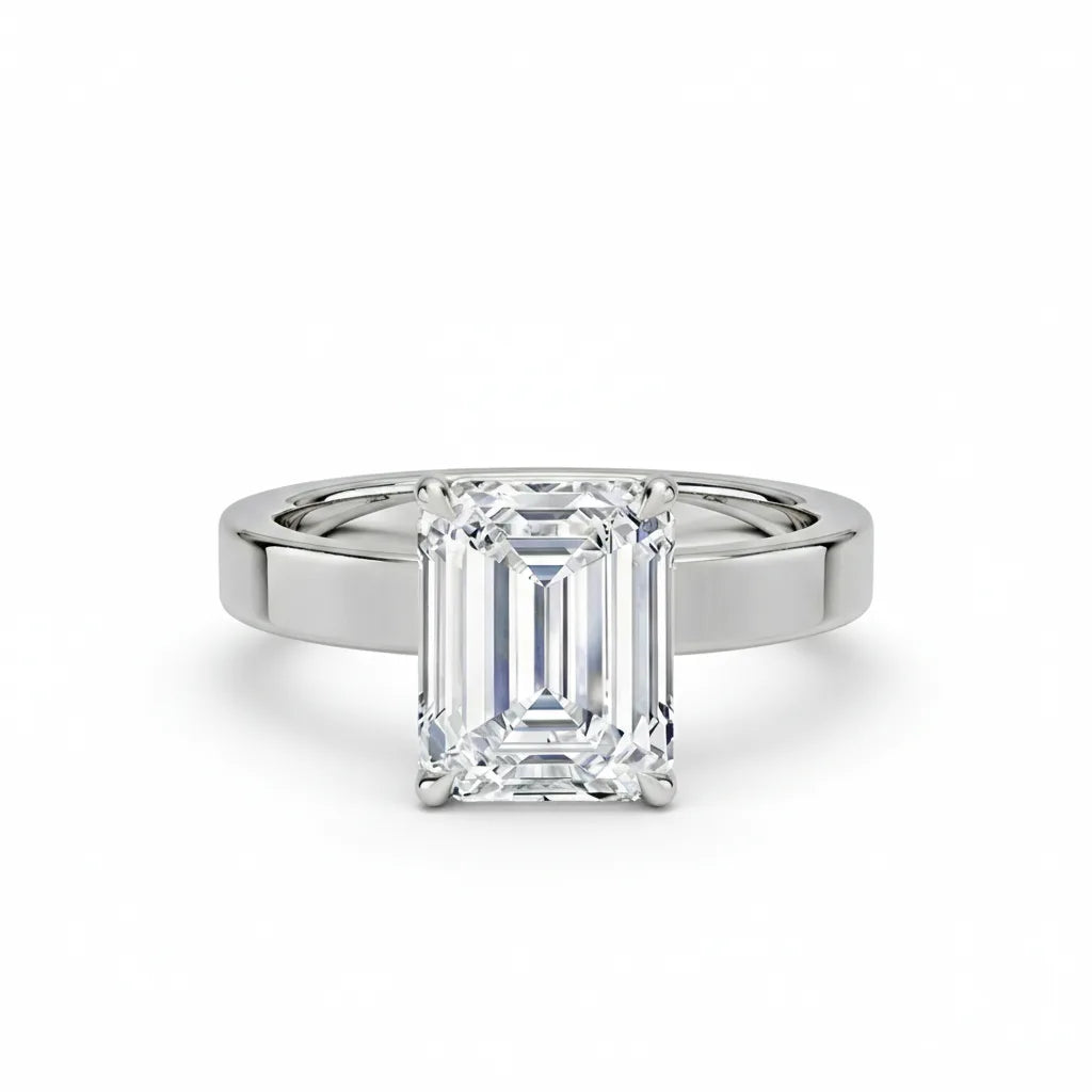 Diamantring emerald cut 2,00 ct cigar band 3 mm i hvitt gull – Hartwell