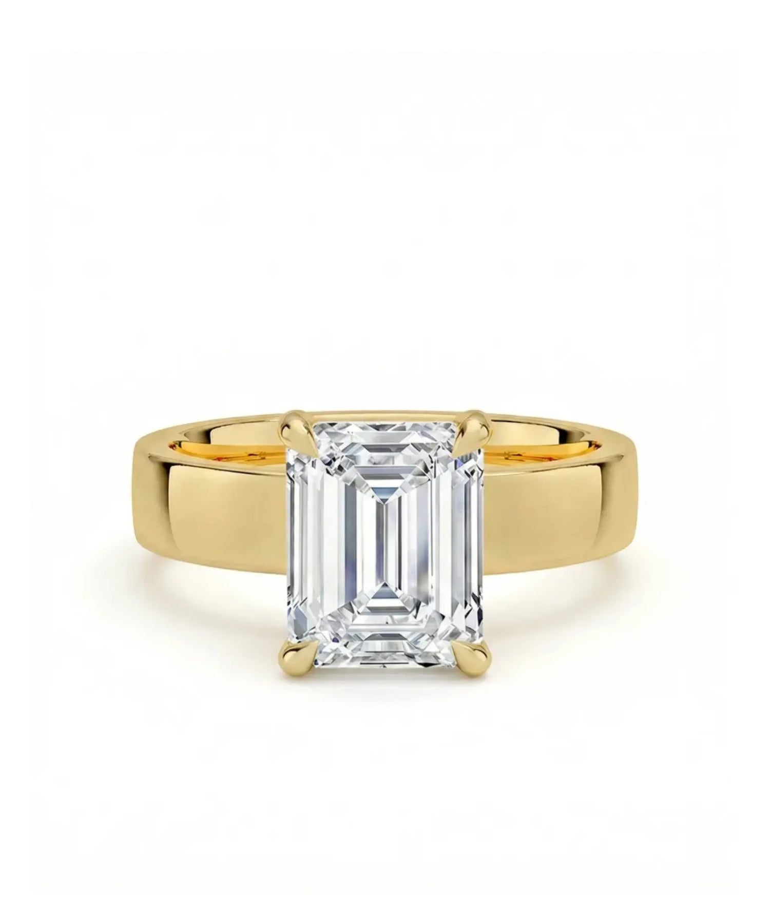 Diamantring emerald cut 2,00 ct i 4 mm cigar band gult gull – Hartwell