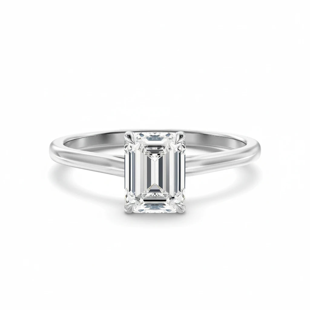 Diamantring i hvitt gull med emerald cut lab-diamant på 1,00 ct
