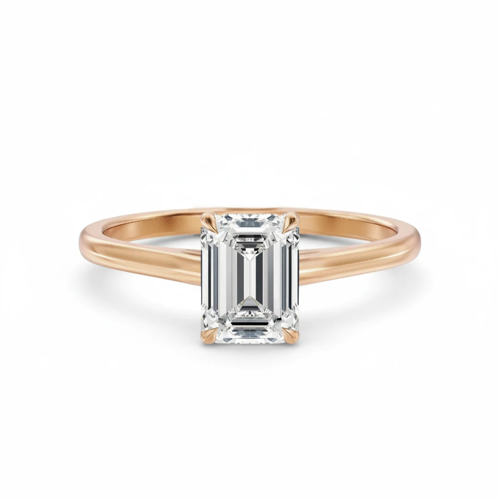 Diamantring i roségull med emerald cut lab-diamant på 1,00 ct
