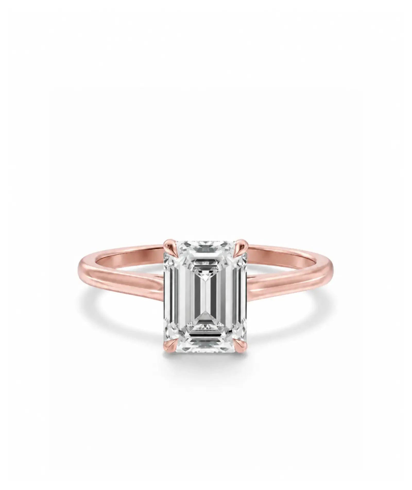 Diamantring i roségull med emerald cut lab-diamant på 2,00 ct