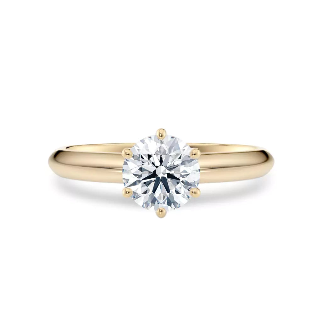 Diamantring i gult gull med 1,00 ct lab-diamant i knife edge design, vist liggende forfra, designet av Hartwell.
