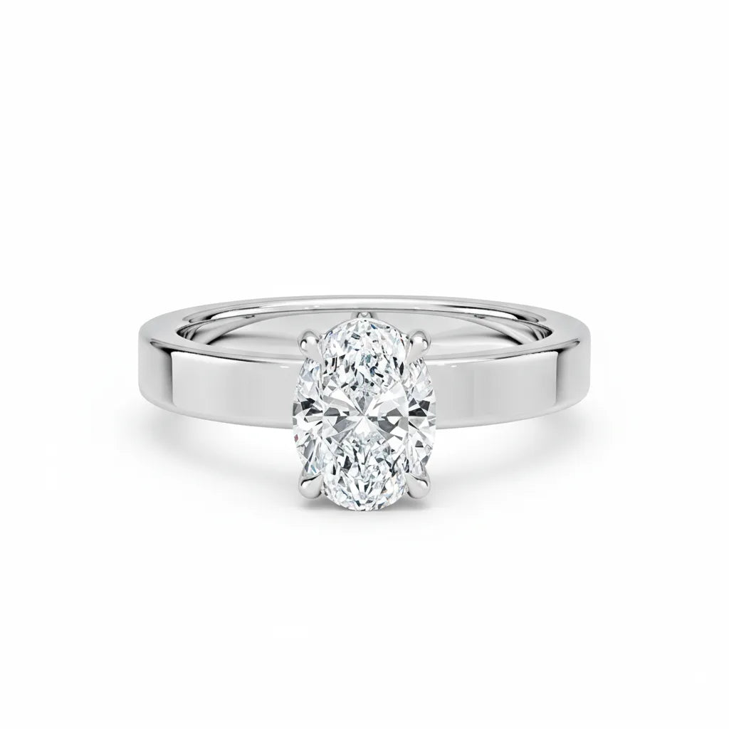 Diamantring oval 1,00 ct cigar band 3 mm i hvitt gull – Hartwell