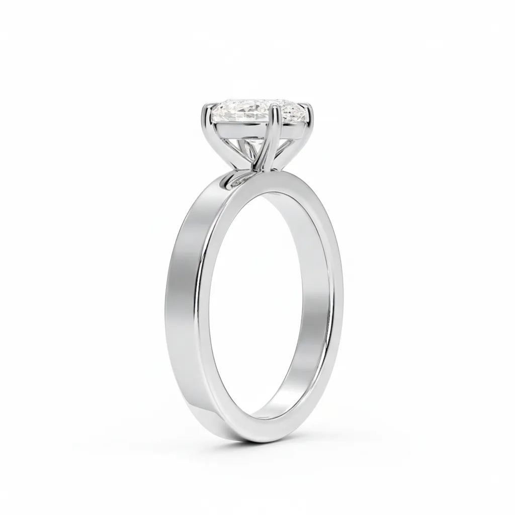 Sideprofil av oval diamantring 1,00 ct cigar band 3 mm i hvitt gull