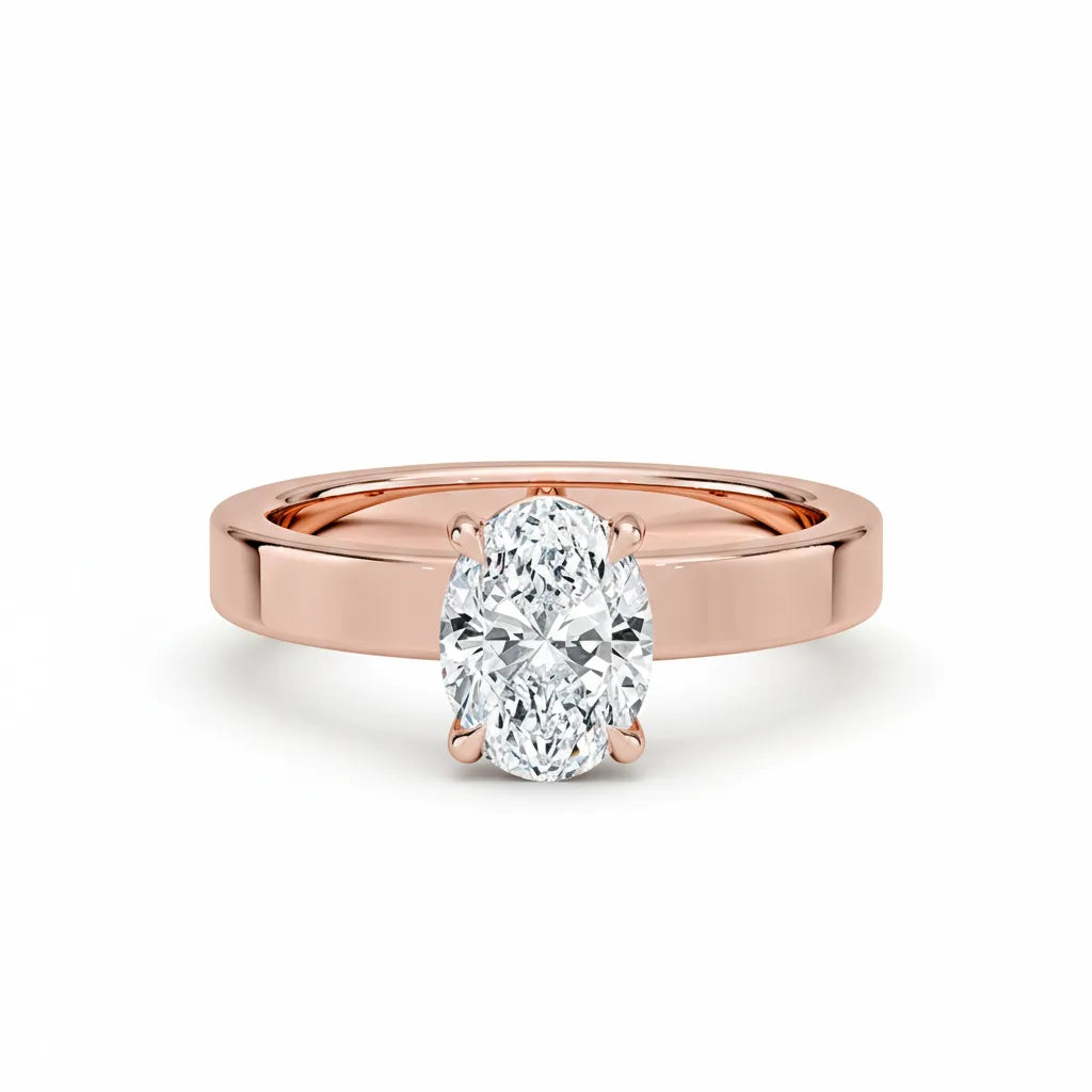 Diamantring oval 1,00 ct cigar band 3 mm i rosegull – Hartwell