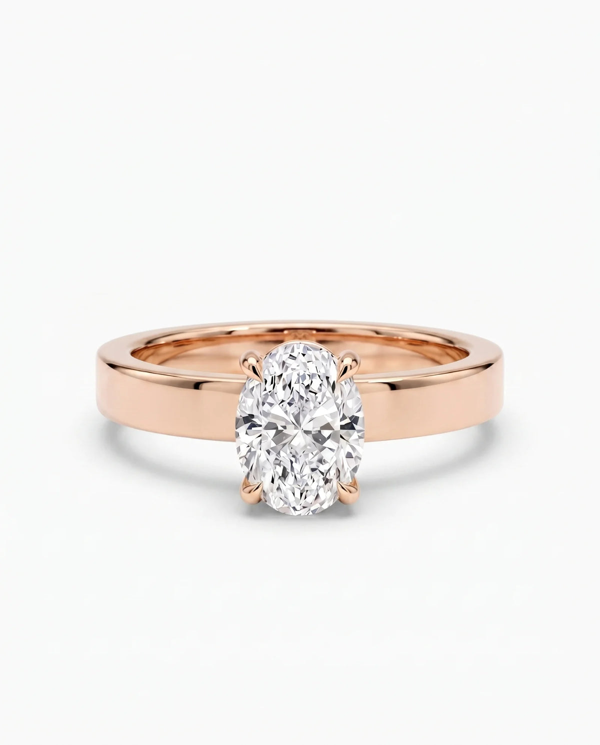 Diamantring oval 1,00 ct cigar band 3 mm i rosegull – Hartwell