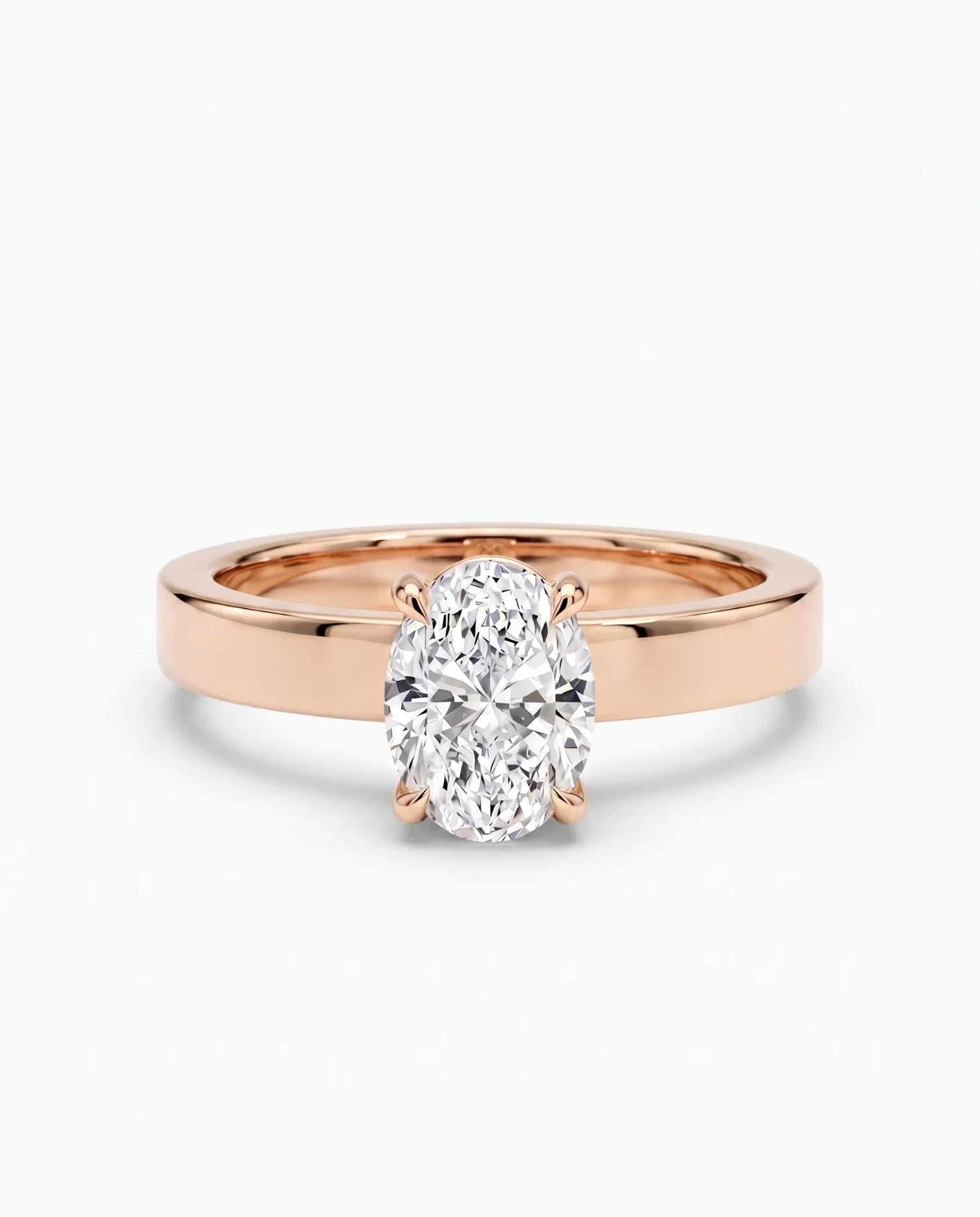 Diamantring oval 1,00 ct cigar band 3 mm i rosegull – Hartwell