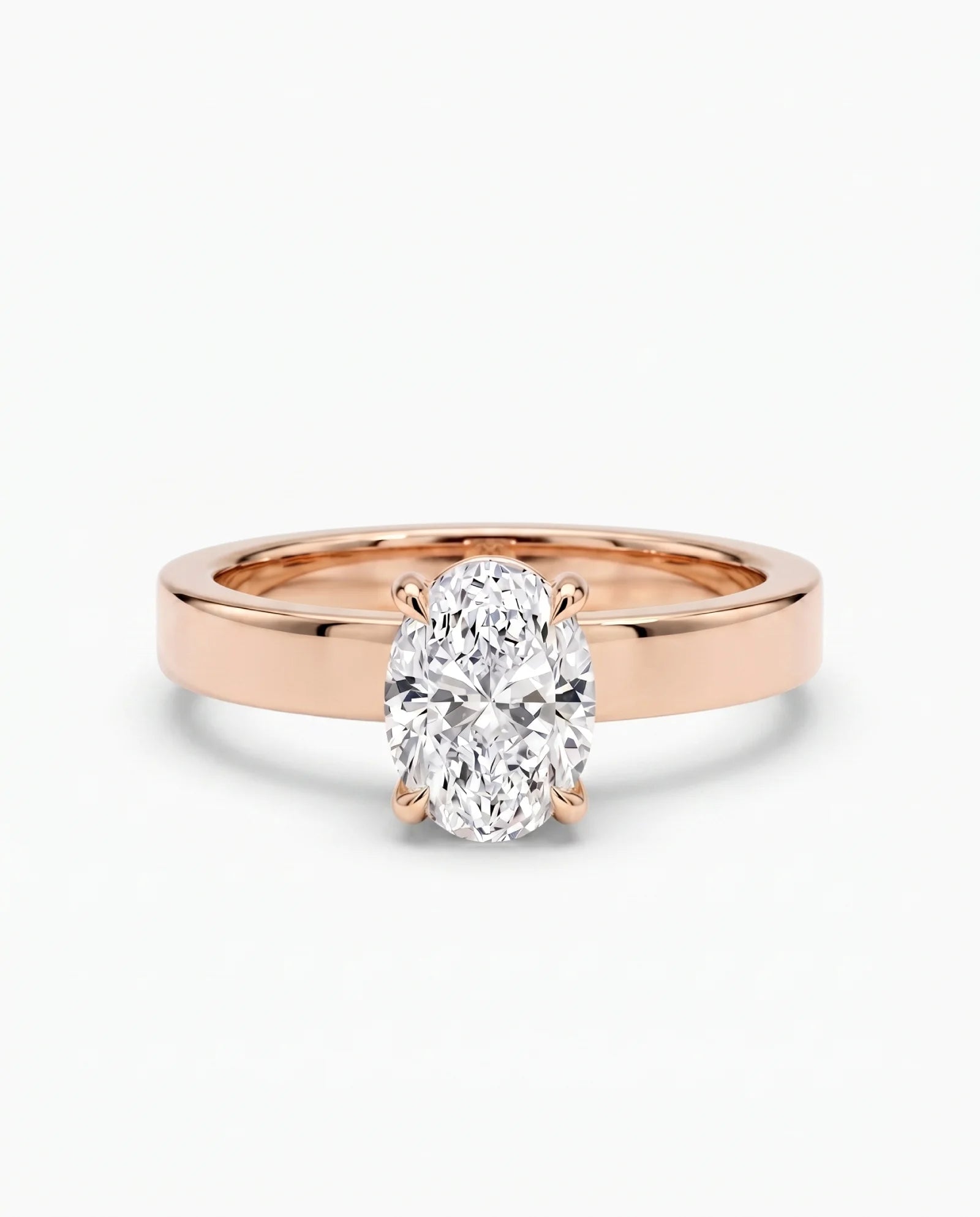 Diamantring oval 1,00 ct cigar band 3 mm i rosegull – Hartwell