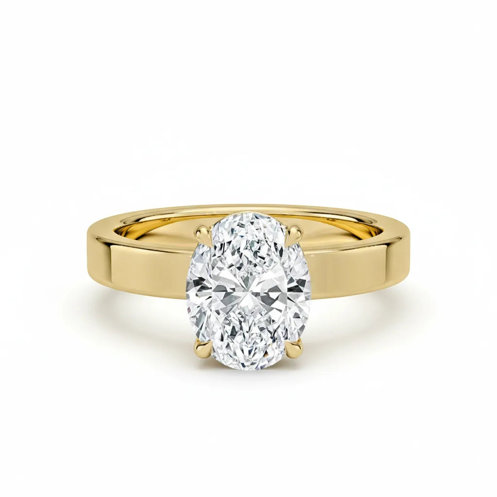 Diamantring oval 2,00 ct cigar band 3 mm i gult gull – Hartwell