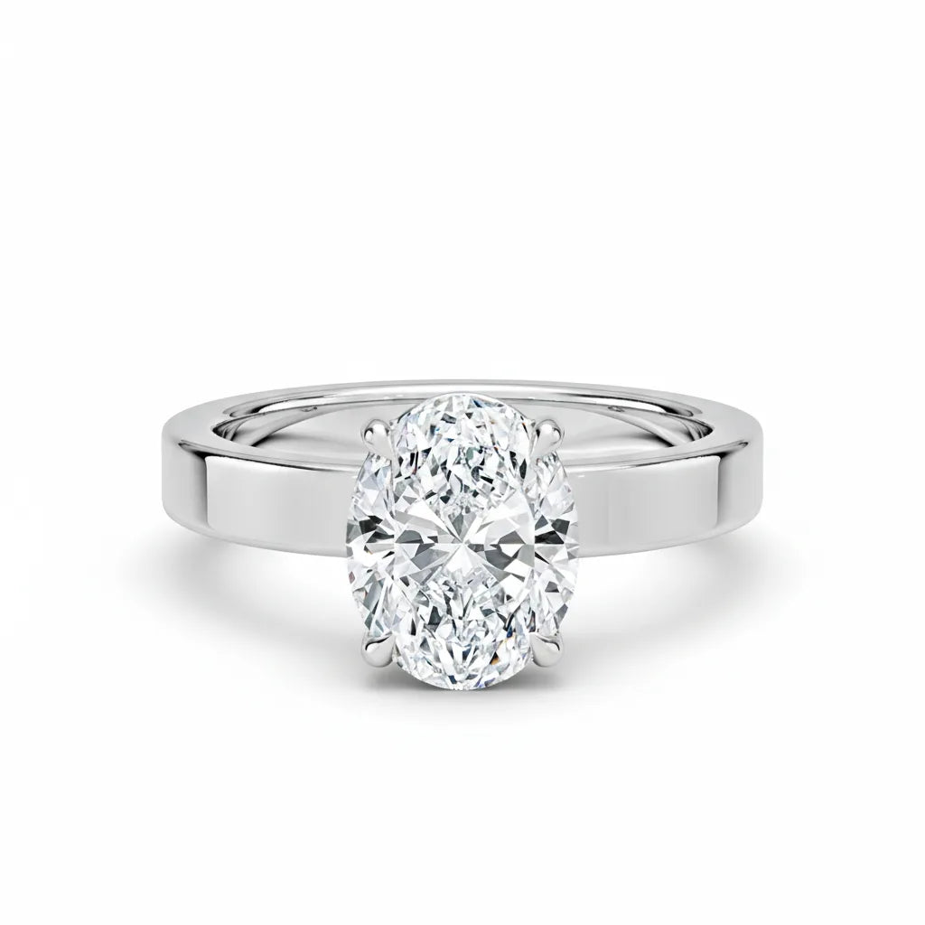 Diamantring oval 2,00 ct cigar band 3 mm i hvitt gull – Hartwell