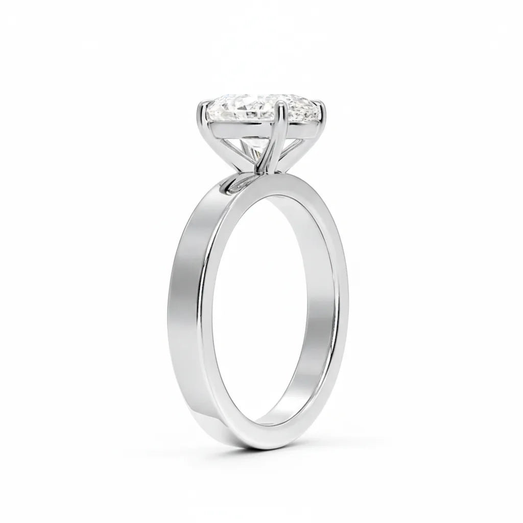 Sideprofil av oval diamantring 2,00 ct cigar band 3 mm i hvitt gull
