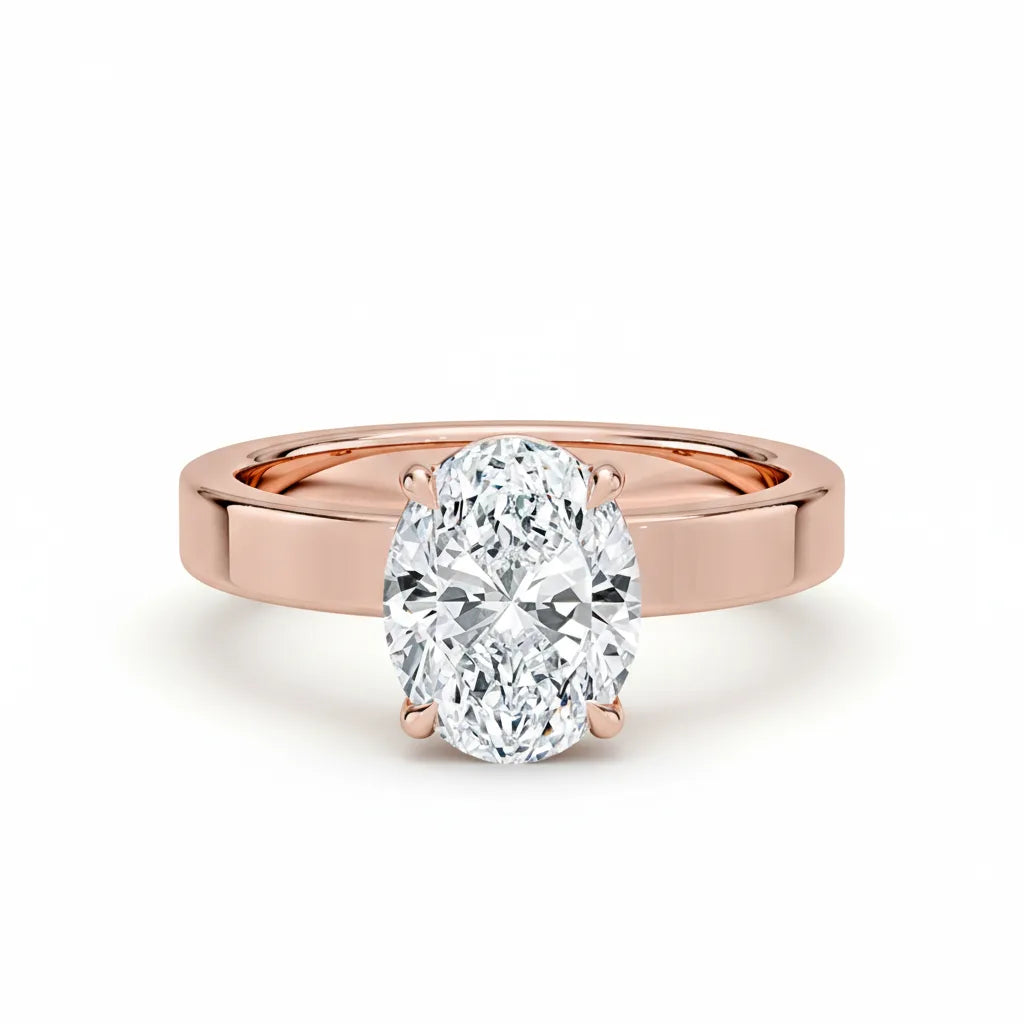 Diamantring oval 2,00 ct cigar band 3 mm i rosegull – Hartwell