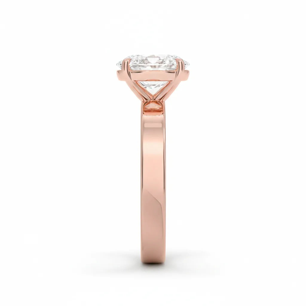 Oval diamantring 2,00 ct med 3 mm cigar band i rosegull