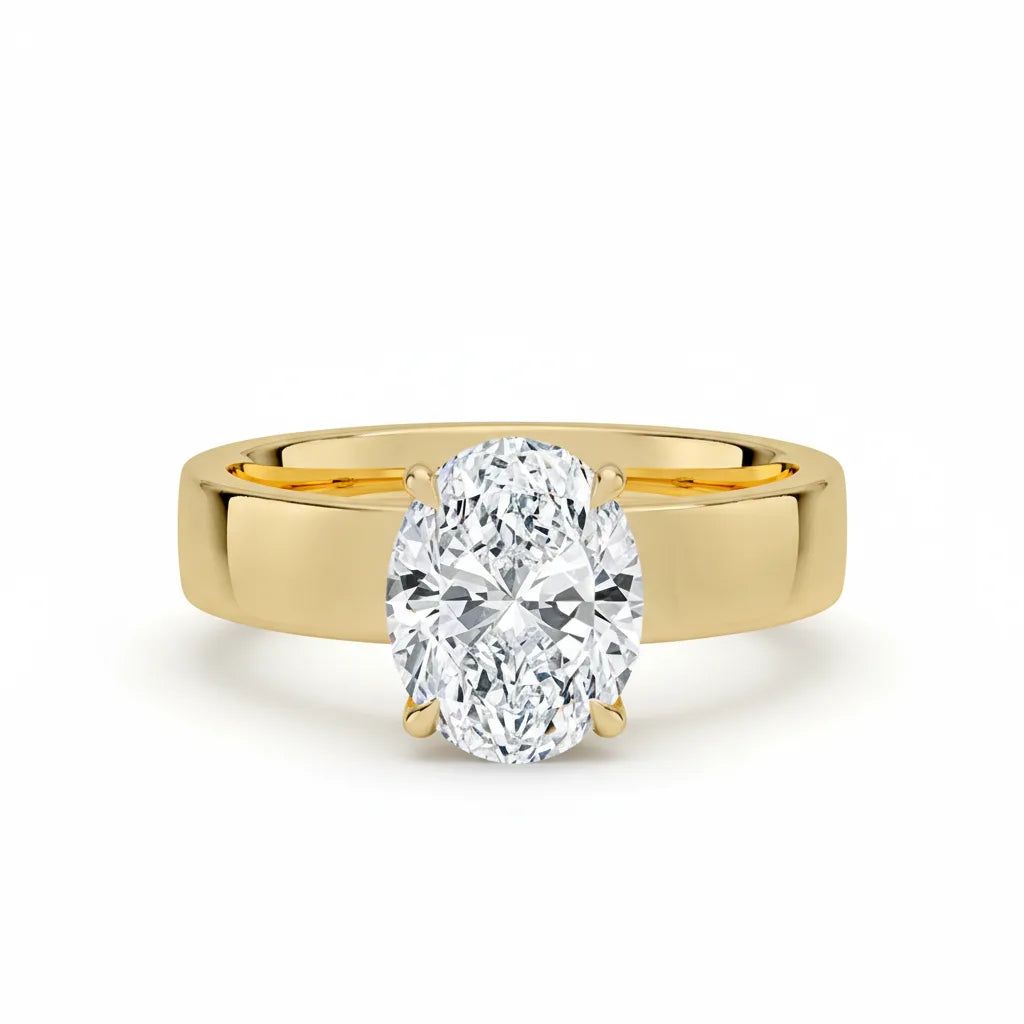 Diamantring oval 2,00 ct cigar band 4 mm i gult gull – Hartwell