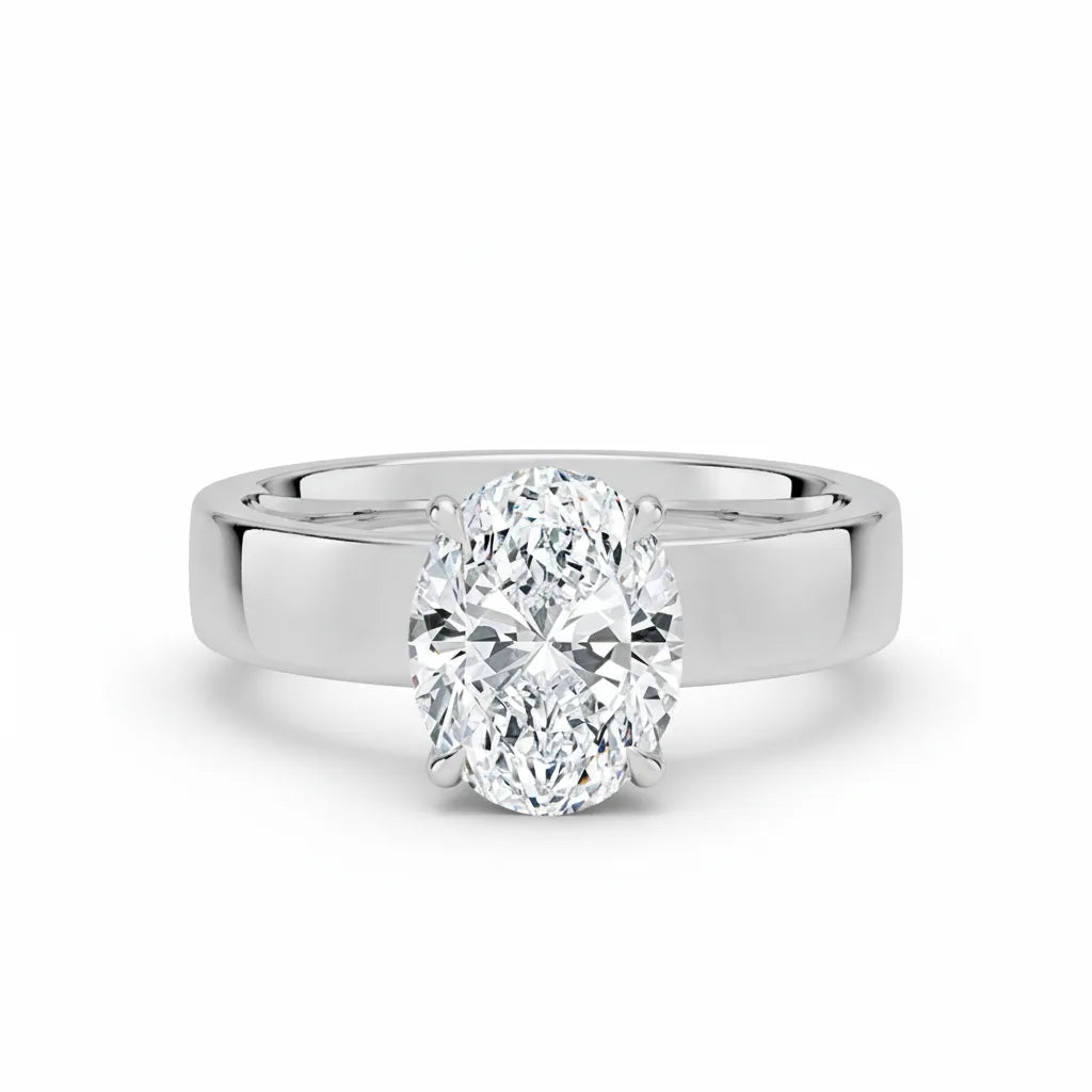 Diamantring oval 2,00 ct cigar band 4 mm i hvitt gull – Hartwell