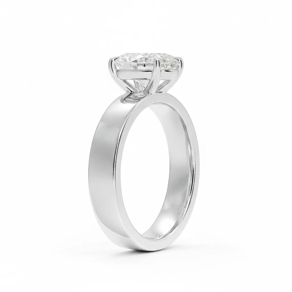 Sideprofil av oval diamantring 2,00 ct cigar band 4 mm i hvitt gull