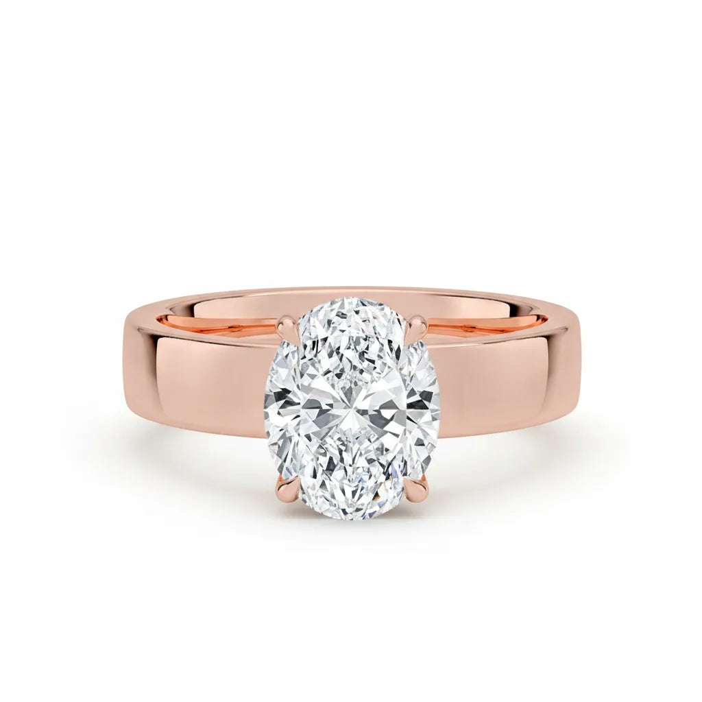 Diamantring oval 2,00 ct cigar band 4 mm i rosegull – Hartwell