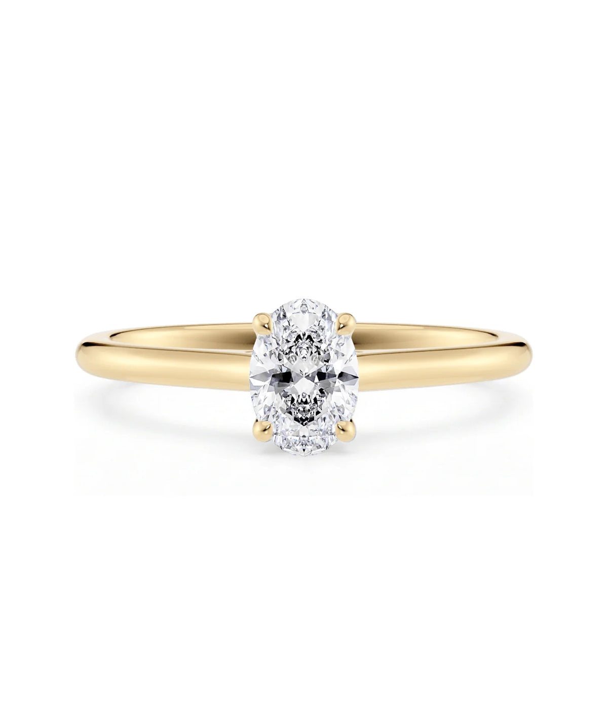 Diamantring oval gult gull 0,50 ct lab diamant, vist liggende forfra, designet av Hartwell.