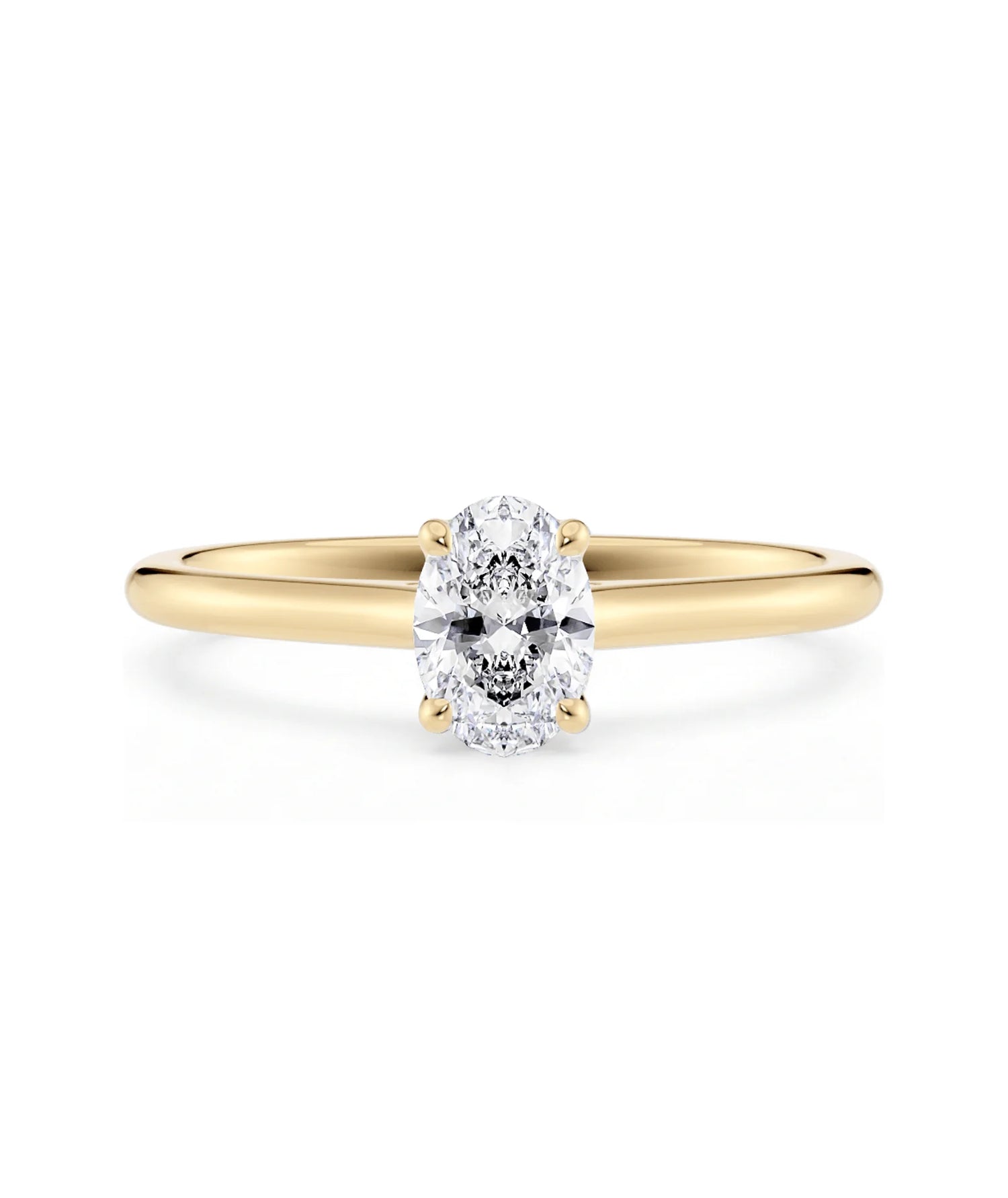 Diamantring oval gult gull 0,50 ct lab diamant, vist liggende forfra, designet av Hartwell.